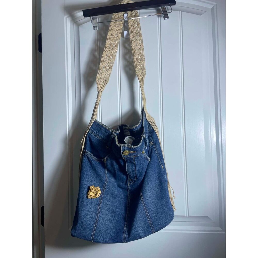 Ladies Levi's Denim Purse-Braided/Macrame Strap, Tassels. Boho Y2K, Hippie